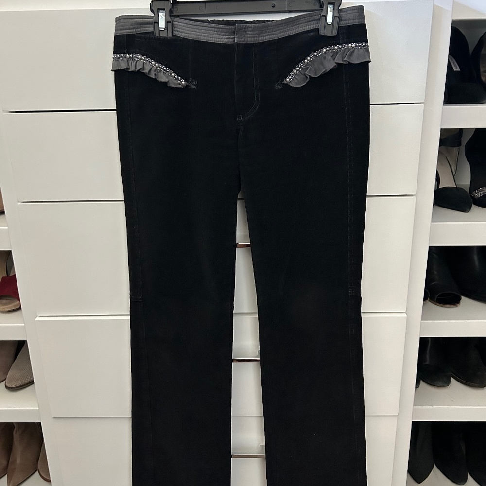 Black soft cordory pant with beautiful gray silk & pearl detail